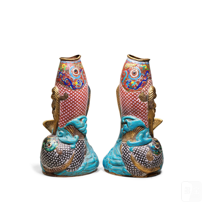 二十世紀 銅胎掐絲琺瑯魚瓶一對 | A PAIR OF CLOISONNÉ ENAMEL 'CARP' VASES